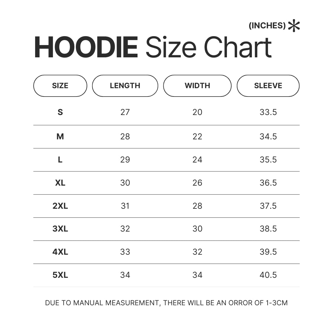 Hoodie Size Chart - Witch Watch Shop