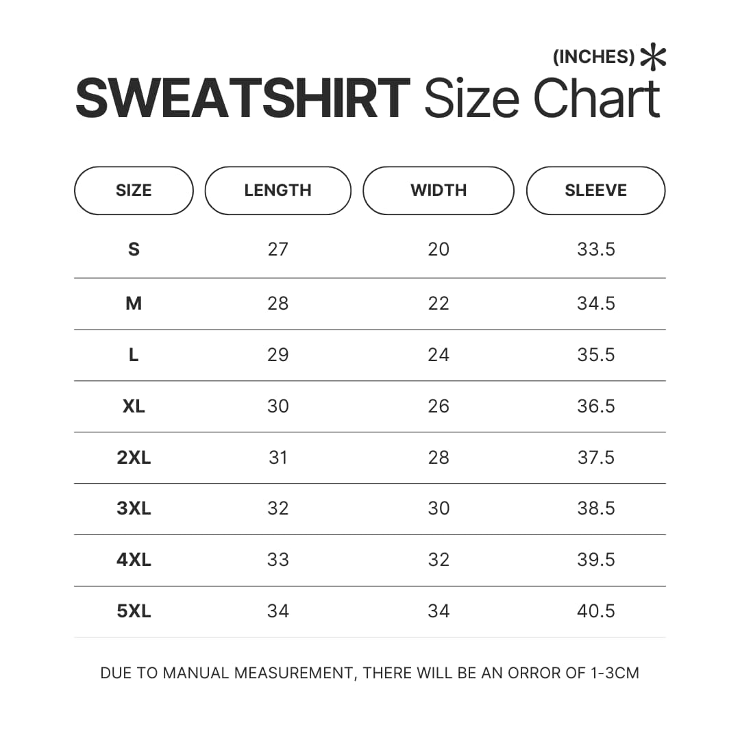 Sweatshirt Size Chart - Witch Watch Shop