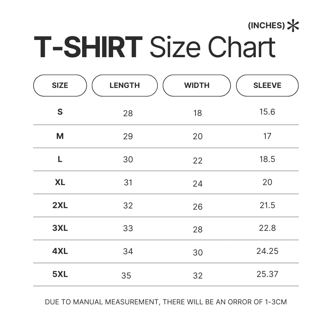 T shirt Size Chart - Witch Watch Shop